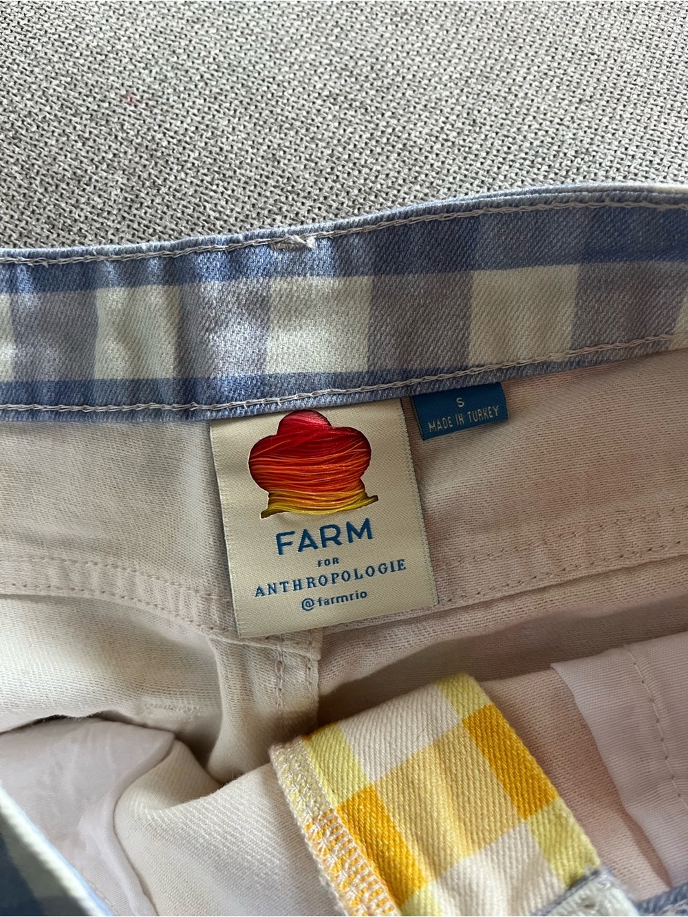 NWOT Anthropologie Farm Rio gingham color block high rise denim shorts - Small - Picture 5 of 5